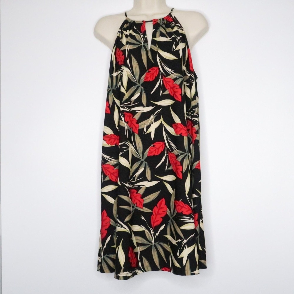 Mango Basics Womens Short Dress Size 6 Black Tropical Leaves Vacation Italy‎